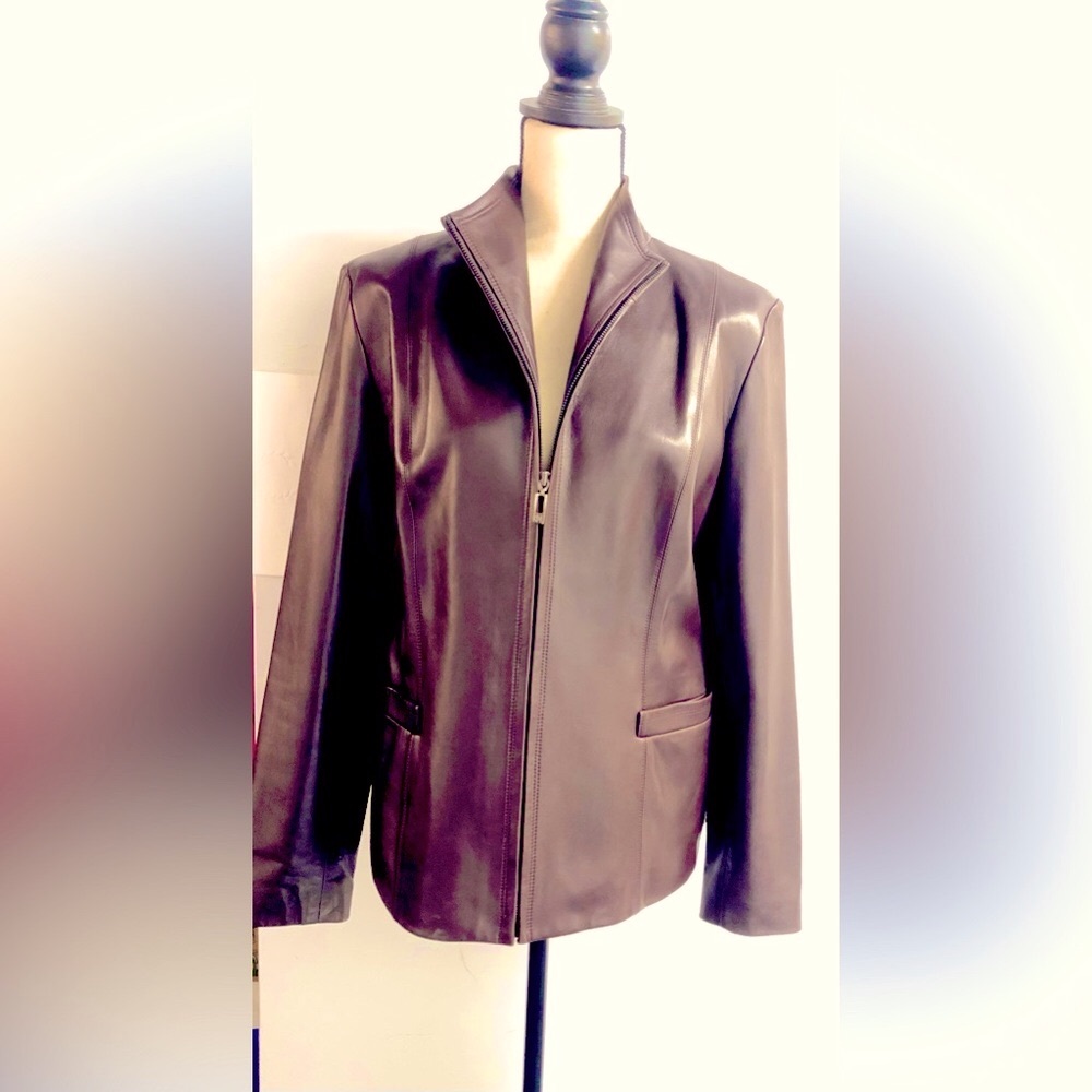 Cole Haan, Rich Burgundy Genuine Lambskin Leather Jacket